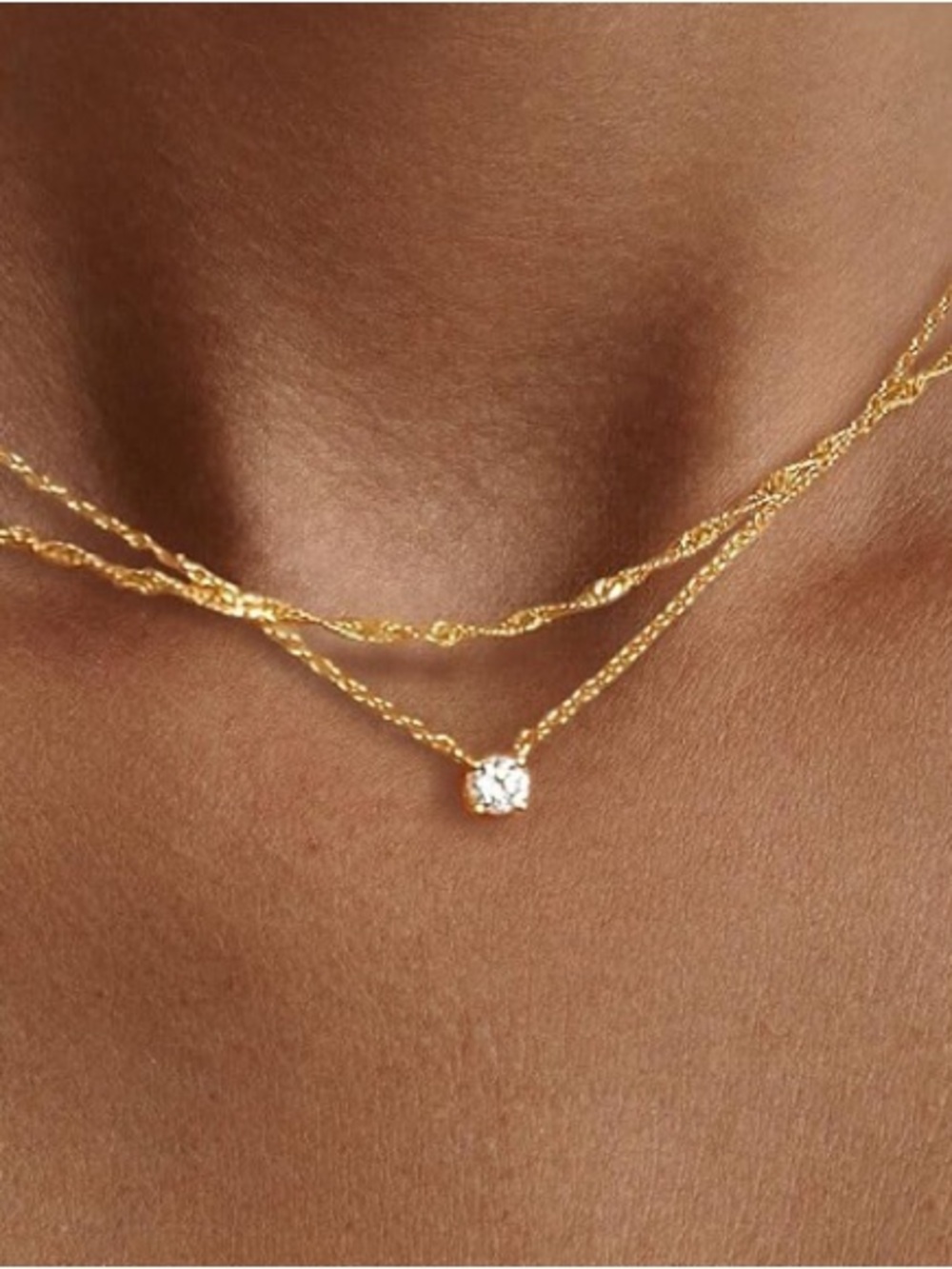 14K Gold Plated Layered CZ Pendant Necklace - Elegant Minimalist Jewelry